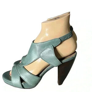 Furla Leather Open Toe Mint Green Slingback Heel Sandal Size 7
